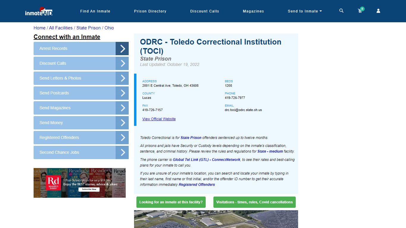 ODRC - Toledo Correctional Institution (TOCI) & Inmate Search ...